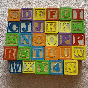 Lot of 29 Wooden ABC, 123,Characters Blocks for Crafting or Kids Play